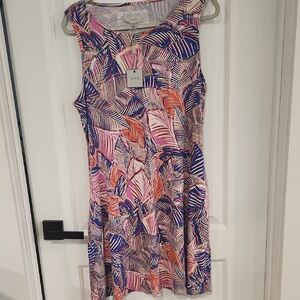 Cupio Tropical Palm Print Sleeveless Dress - Size PXL